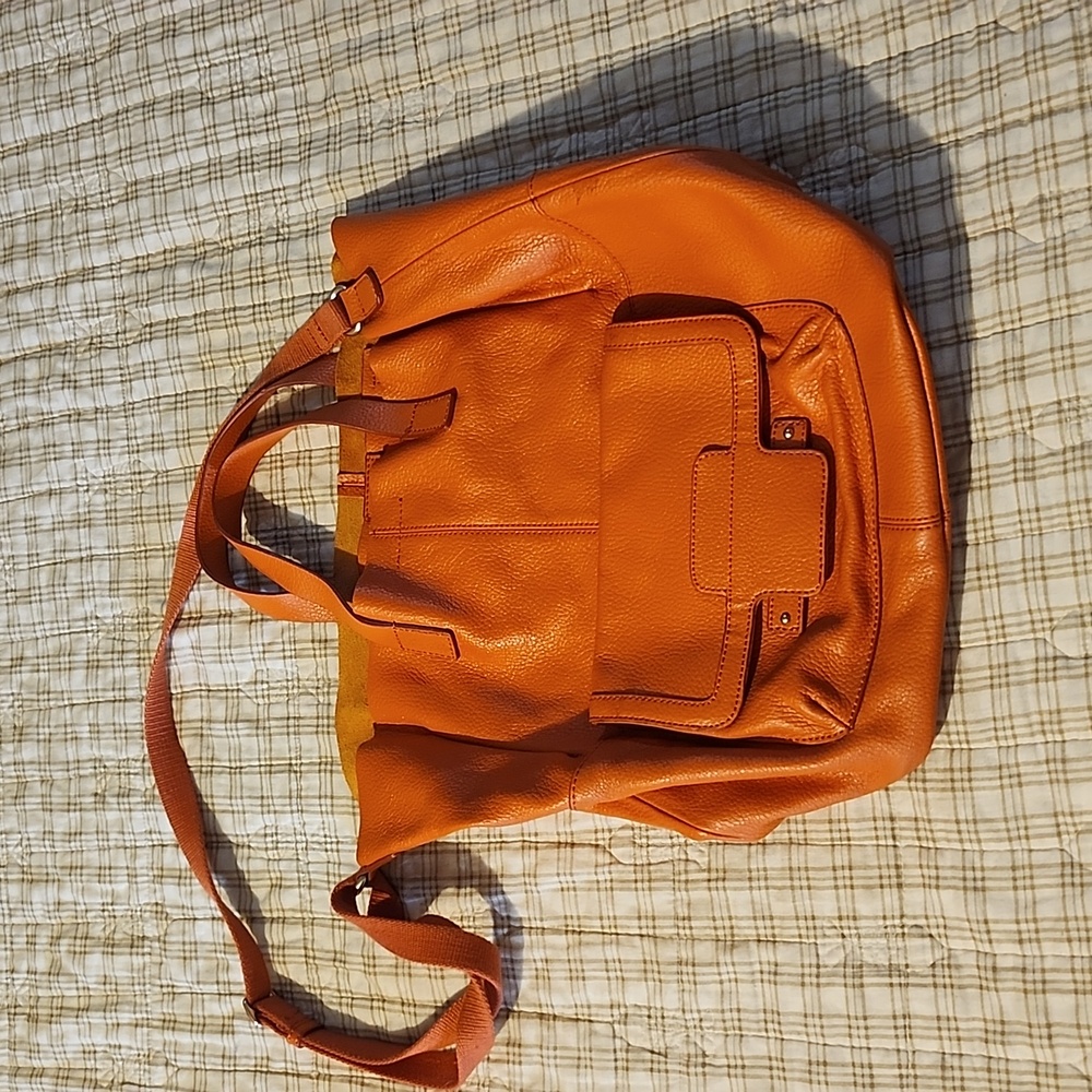 Orange leather tote bag